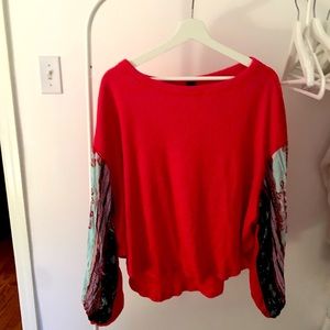 Free People Blossom Patchwork Balloon Sleeves top